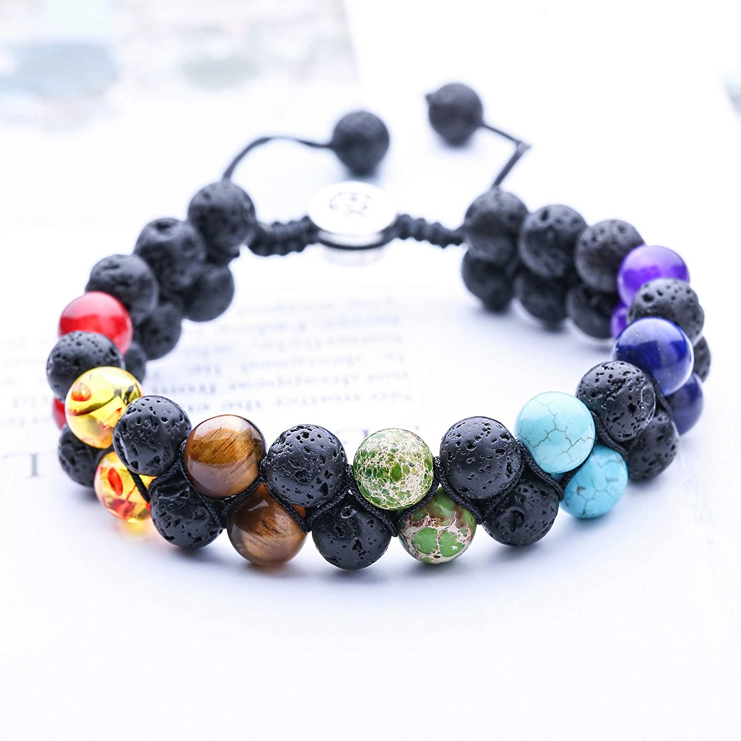 WRCXSTONE Natural Stone Bracelet Mens Black Lava Rock Bracelet Tiger Eye Gemstone Bracelet Yoga Essential Oil Bracelet Charm Gift - Image 2